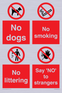 Playground Sign - No dogs, No smoking, No littering, Say 'NO' to strangers